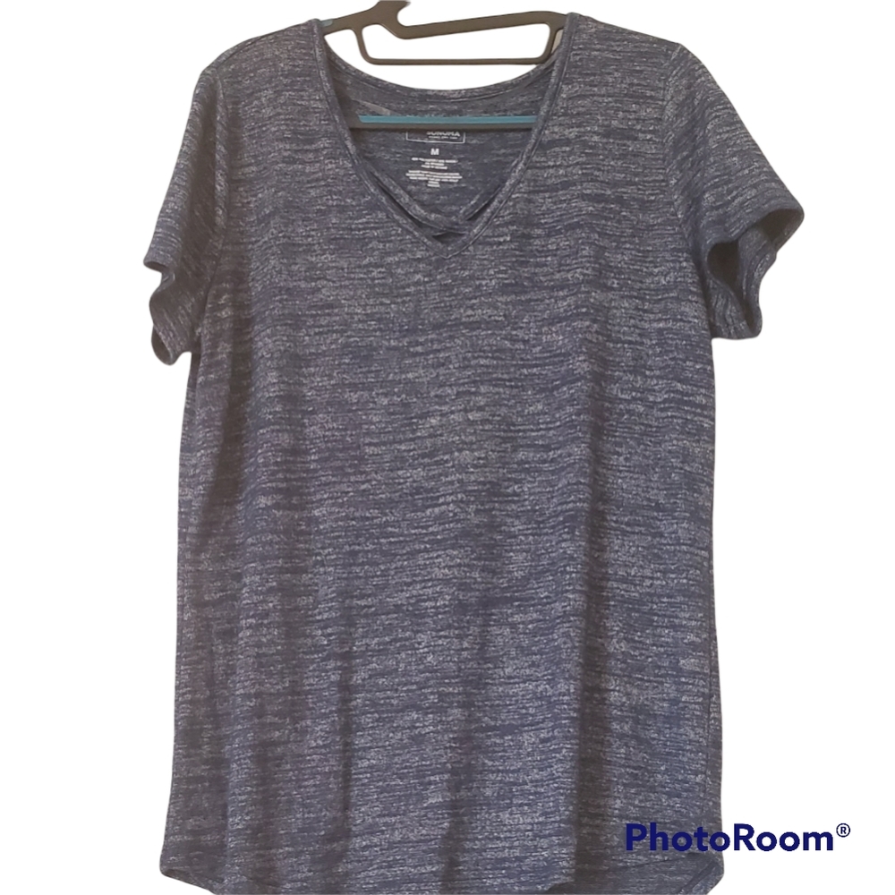 3/$20 Sanoma criss cross blue and white blouse